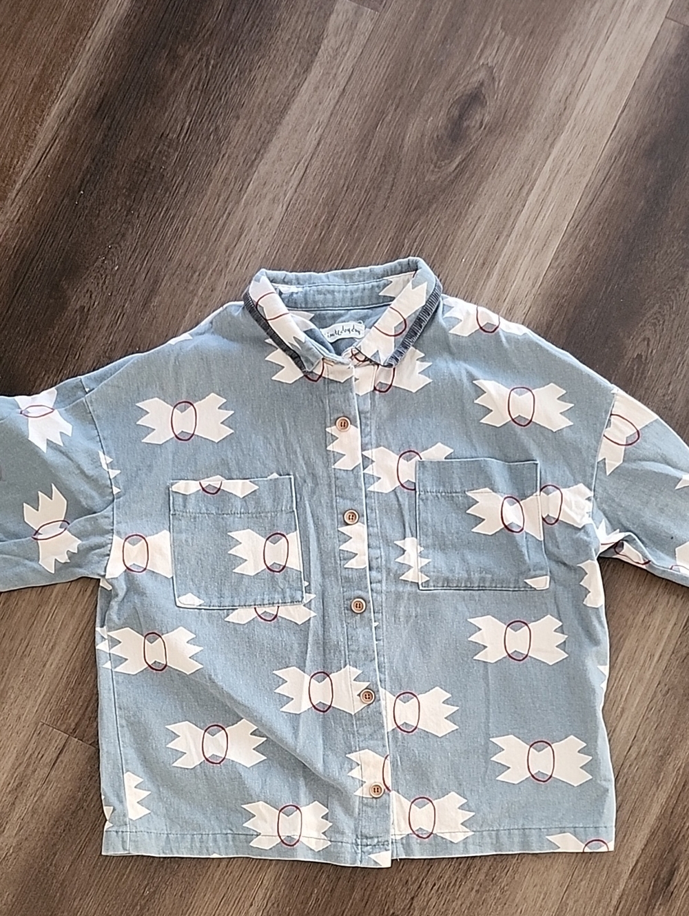 Corduroy Accented Light Blue Patterned Button-Up Shirt Flannel